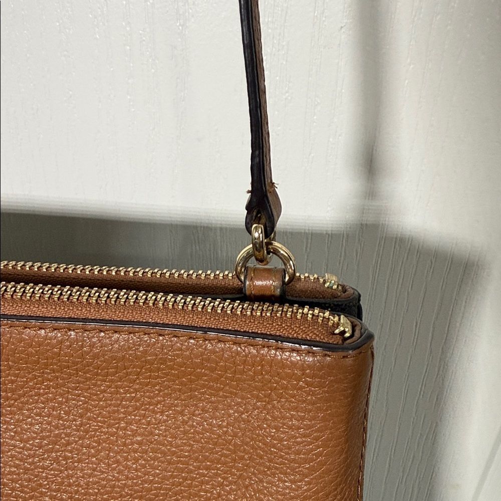 Michael Kors Brown Pebbled Leather Crossbody Bag Double Zip Small Purse - Picture 10 of 15
